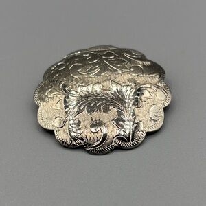 Sterling Silver Floral Engraved Brooch marked KIS JP349